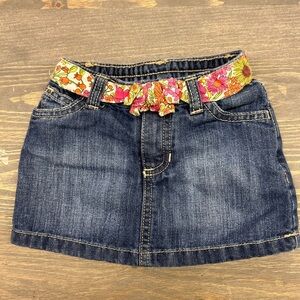 Old navy 6/12m dark wash denim jeans skirt withh orange floral belt